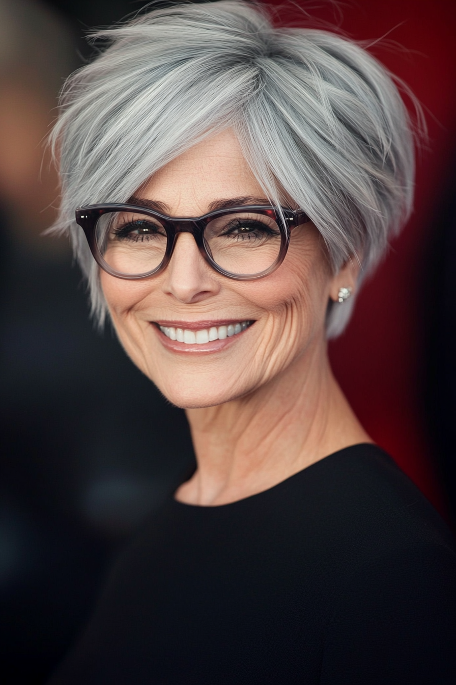 1. Feathered Pixie in Silver Gray (Short Hairstyles For Women Over 70 With Glasses) - Short Hairstyles For Women Over 70 With Glasses