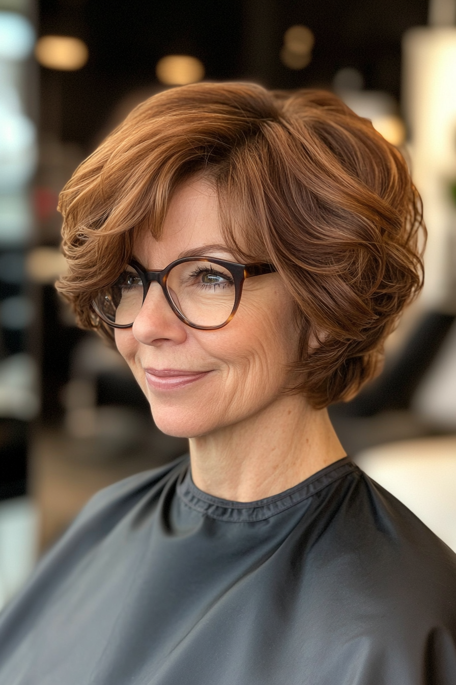 4. Curled Bob in Chestnut Brown (Short Hairstyles For Women Over 70 With Glasses) - Short Hairstyles For Women Over 70 With Glasses