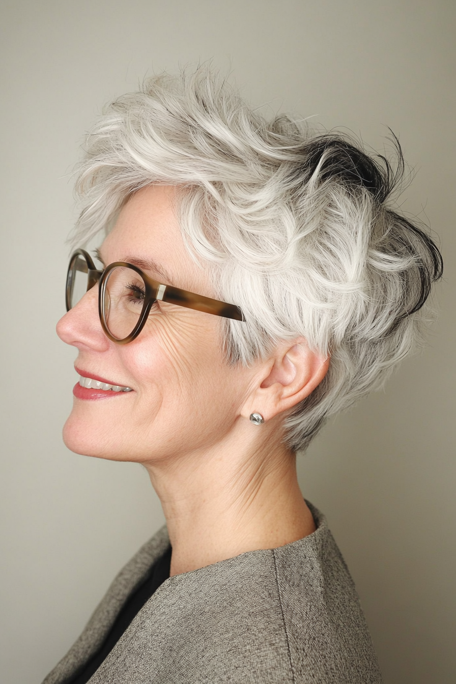 5. Textured Pixie in Salt and Pepper (Short Hairstyles For Women Over 70 With Glasses) - Short Hairstyles For Women Over 70 With Glasses