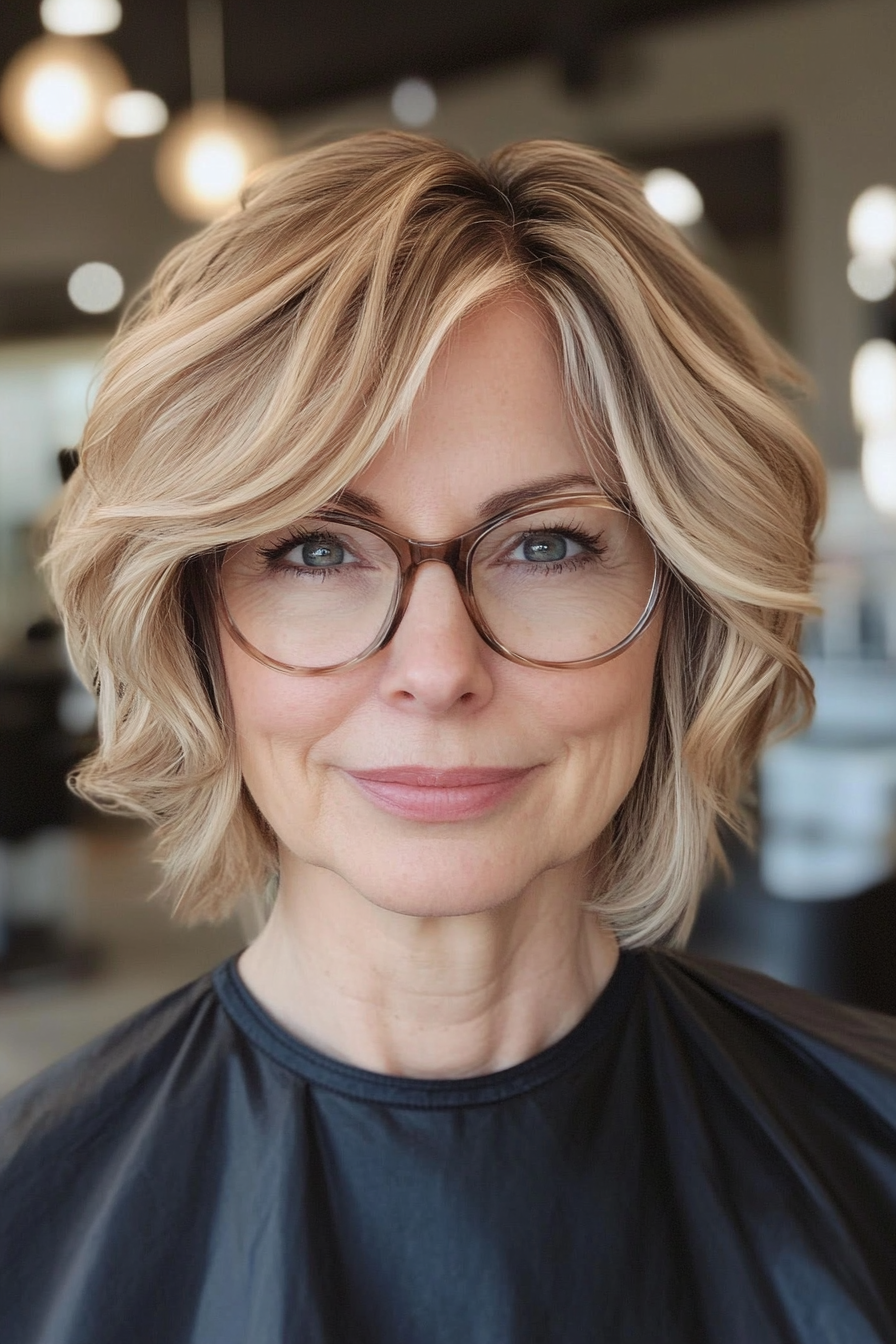 7. Voluminous Wavy Bob in Golden Blonde (Short Hairstyles For Women Over 70 With Glasses) - Short Hairstyles For Women Over 70 With Glasses