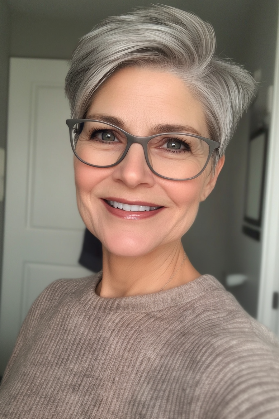 9. Tapered Pixie in Soft Silver (Short Hairstyles For Women Over 70 With Glasses) - Short Hairstyles For Women Over 70 With Glasses