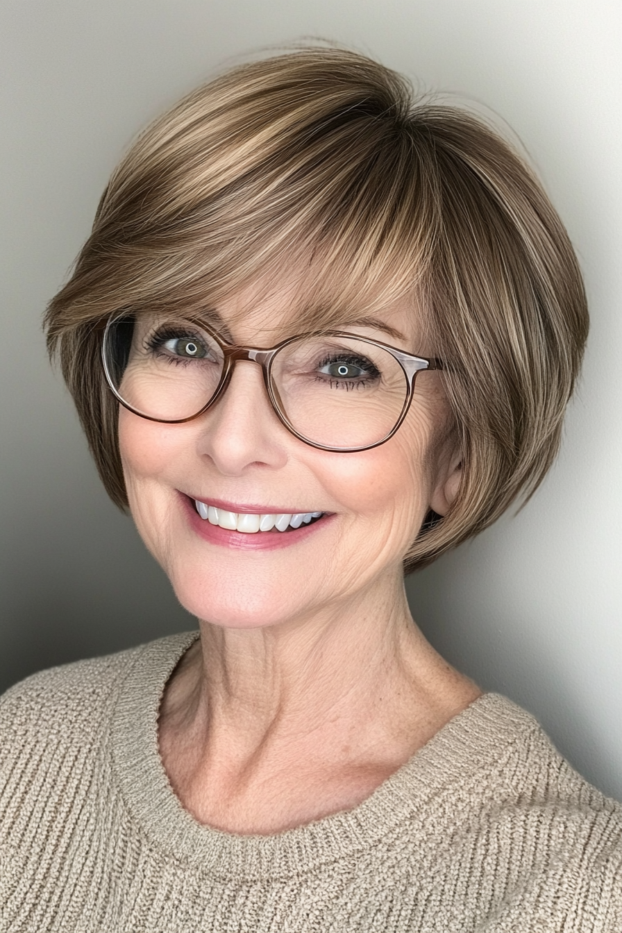 10. Short Layered Bob in Medium Brown (Short Hairstyles For Women Over 70 With Glasses) - Short Hairstyles For Women Over 70 With Glasses