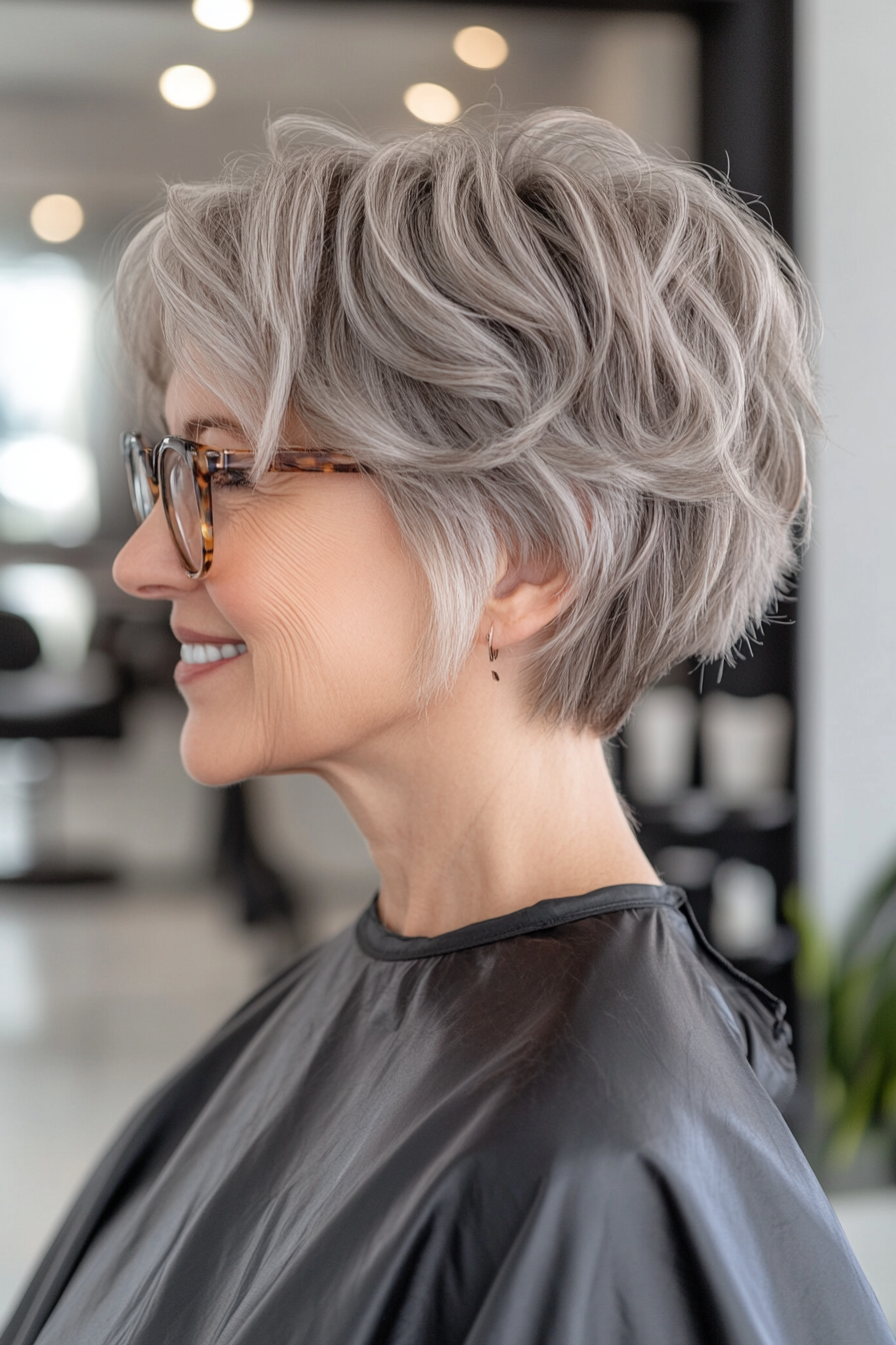 12. Wavy Short Crop in Ash Brown (Short Hairstyles For Women Over 70 With Glasses) - Short Hairstyles For Women Over 70 With Glasses