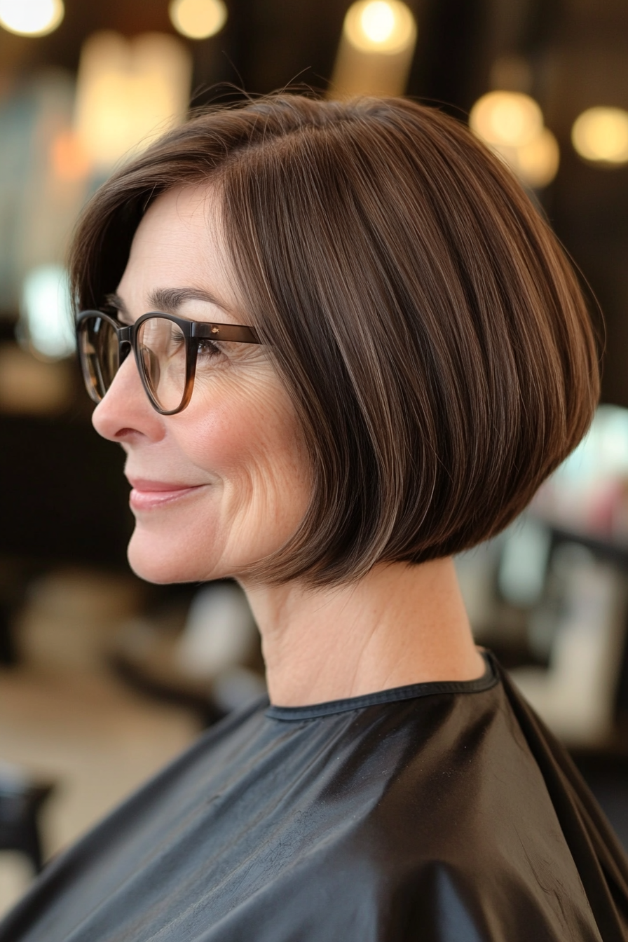 13. Classic French Bob in Dark Chocolate (Short Hairstyles For Women Over 70 With Glasses) - Short Hairstyles For Women Over 70 With Glasses