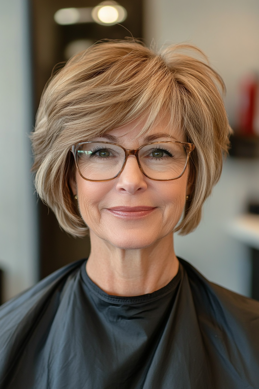 14. Layered Shag in Light Caramel Brown (Short Hairstyles For Women Over 70 With Glasses) - Short Hairstyles For Women Over 70 With Glasses