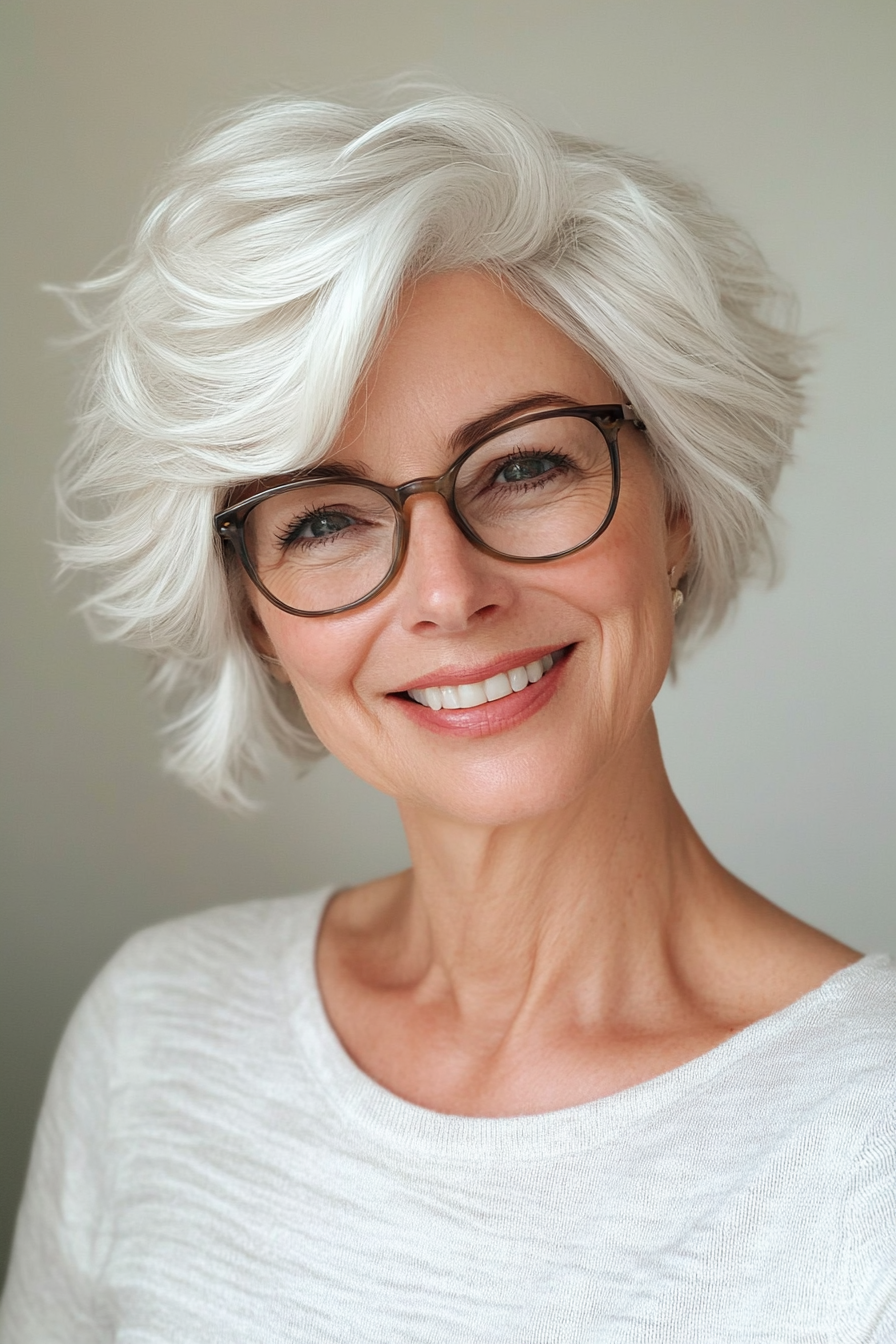 15. Tousled Pixie in Pearl White (Short Hairstyles For Women Over 70 With Glasses) - Short Hairstyles For Women Over 70 With Glasses