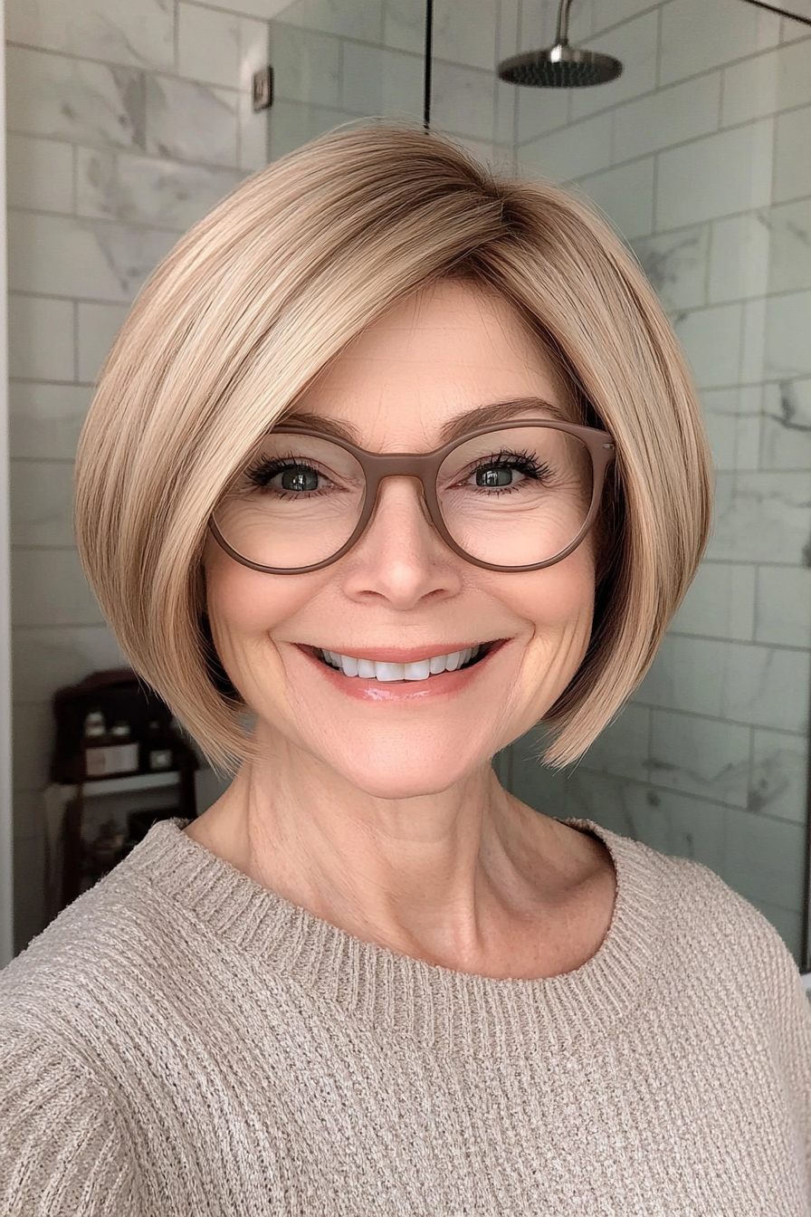 16. Short Rounded Bob in Sandy Blonde (Short Hairstyles For Women Over 70 With Glasses) - Short Hairstyles For Women Over 70 With Glasses
