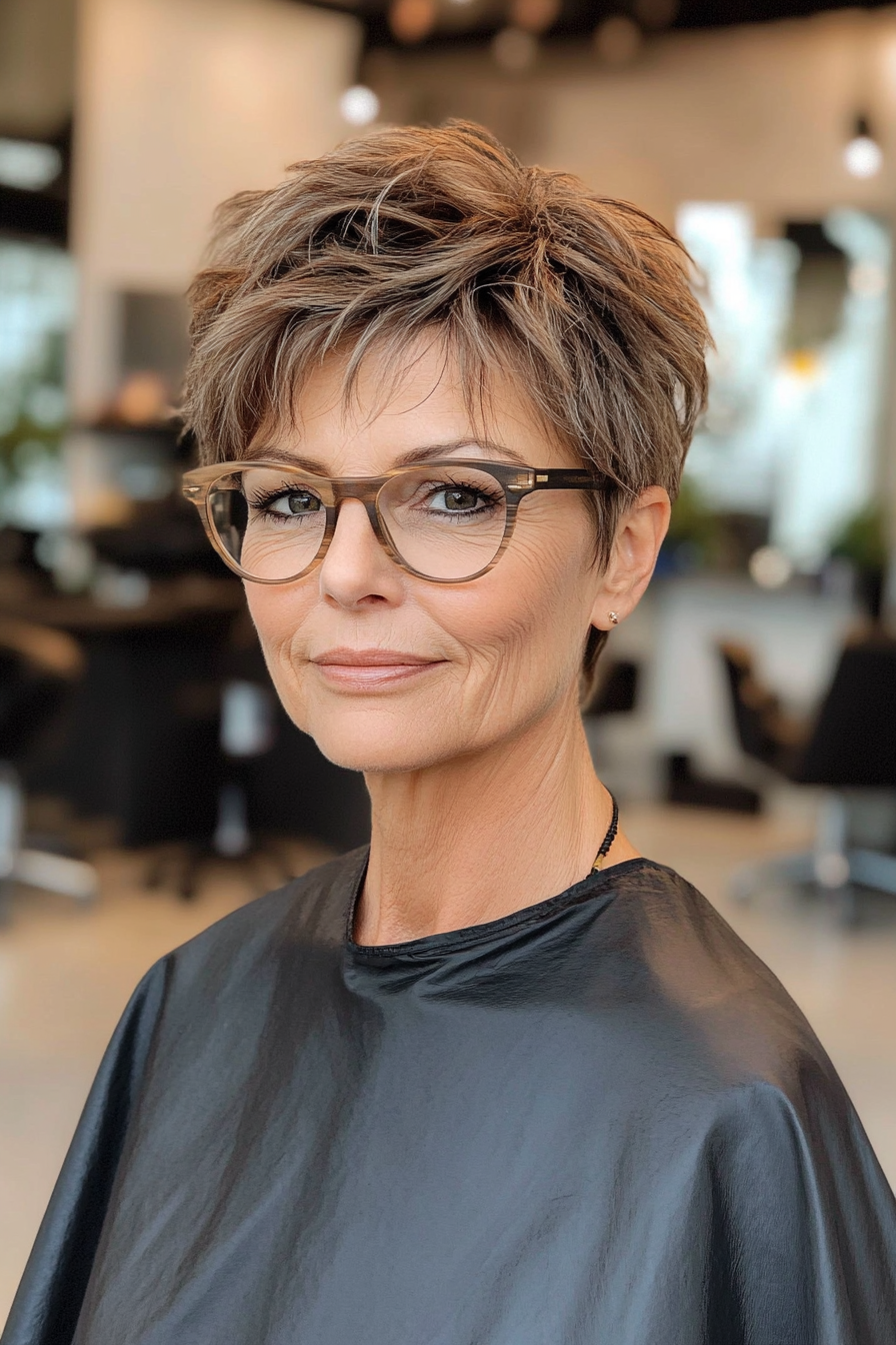 17. Edgy Textured Pixie in Espresso Brown (Short Hairstyles For Women Over 70 With Glasses) - Short Hairstyles For Women Over 70 With Glasses