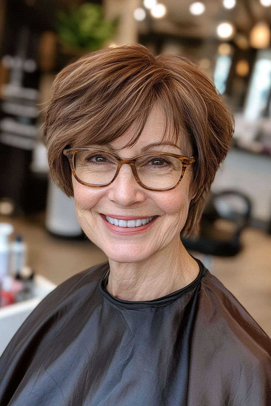 19. Layered Crop in Warm Chestnut (Short Hairstyles For Women Over 70 With Glasses) - Short Hairstyles For Women Over 70 With Glasses
