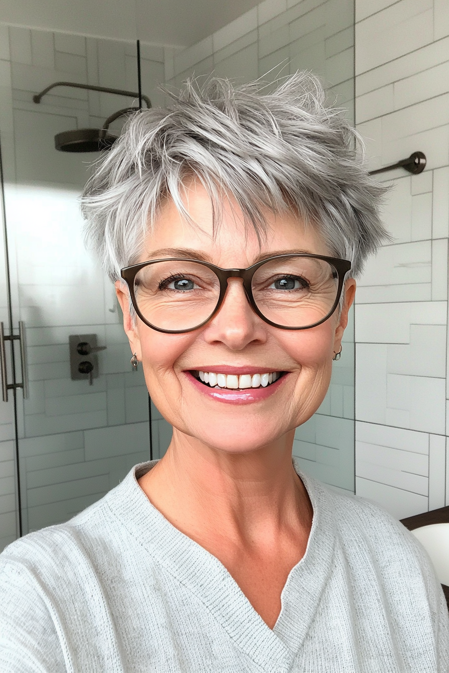 21. Messy Pixie in Cool Ash Gray (Short Hairstyles For Women Over 70 With Glasses) - Short Hairstyles For Women Over 70 With Glasses