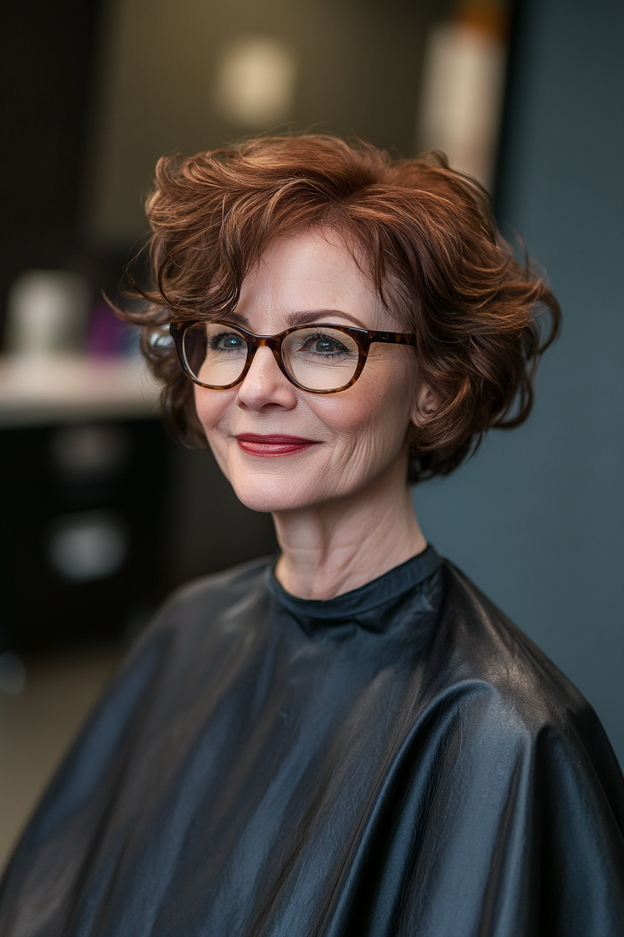 22. Soft Curls in Rich Mahogany (Short Hairstyles For Women Over 70 With Glasses) - Short Hairstyles For Women Over 70 With Glasses