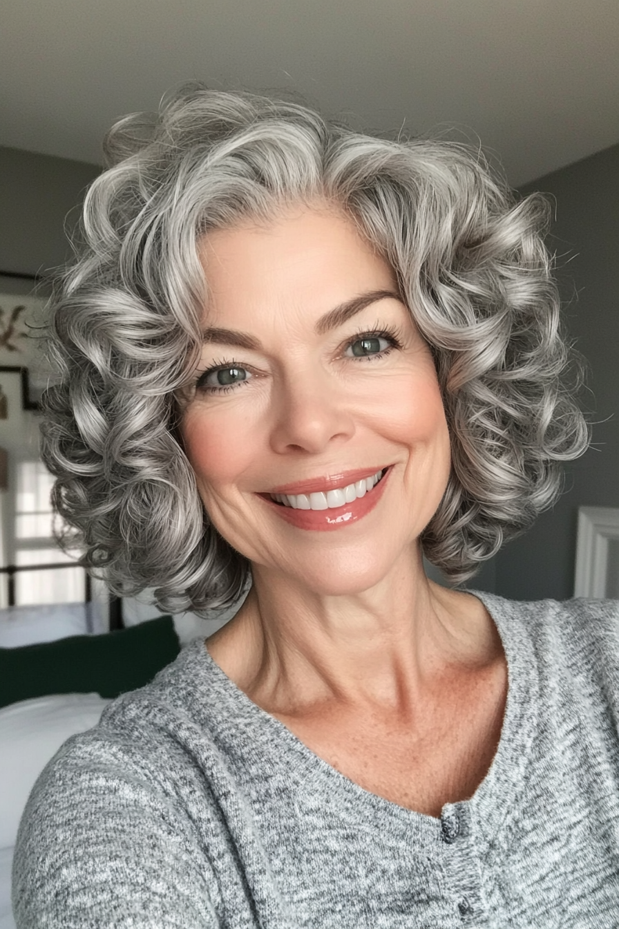 1. Classic Layered Bob in Silver Ash (Short Curly Hairstyles For Women Over 60) - Short Curly Hairstyles For Women Over 60