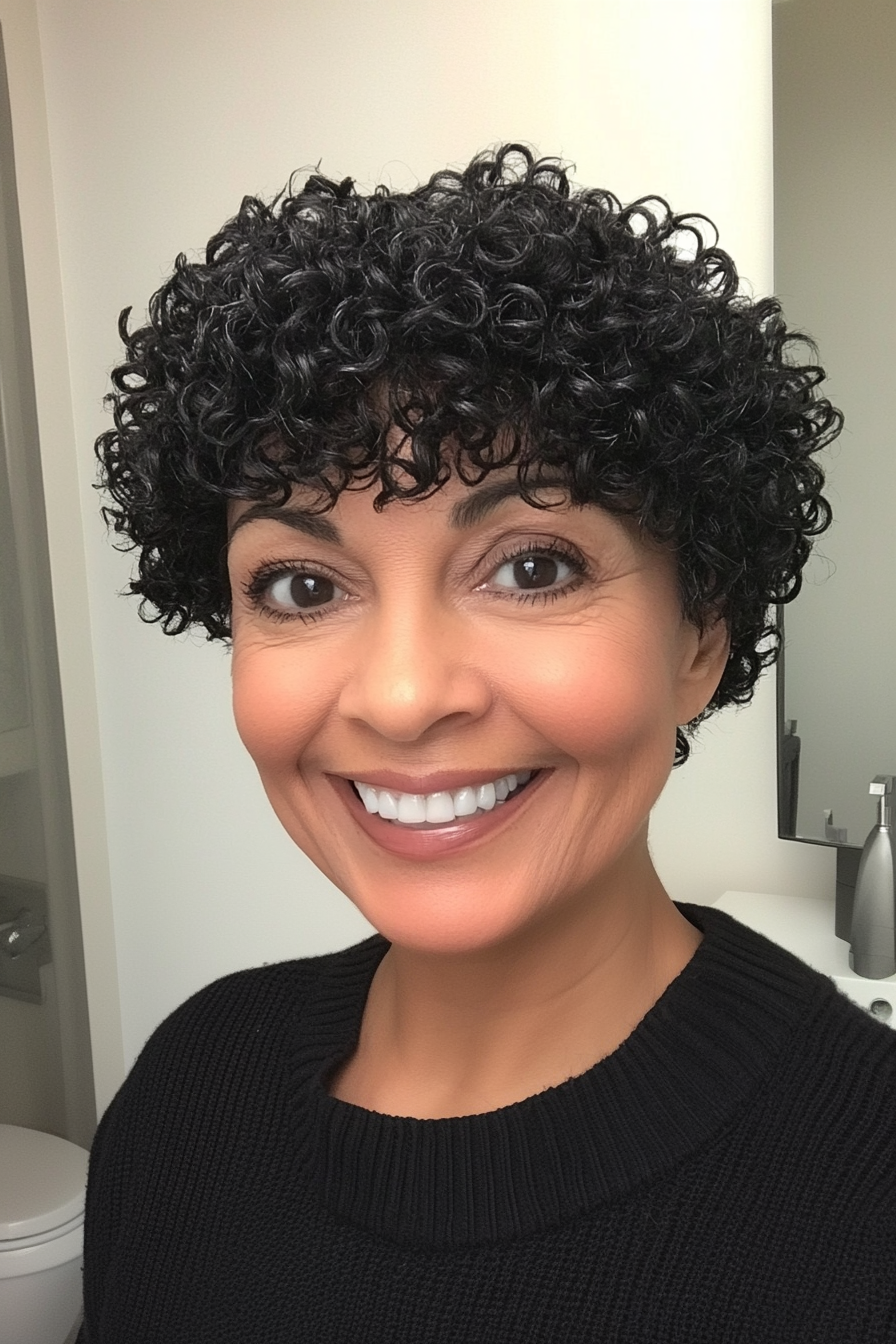 2. Textured Pixie in Natural Black (Short Curly Hairstyles For Women Over 60) - Short Curly Hairstyles For Women Over 60