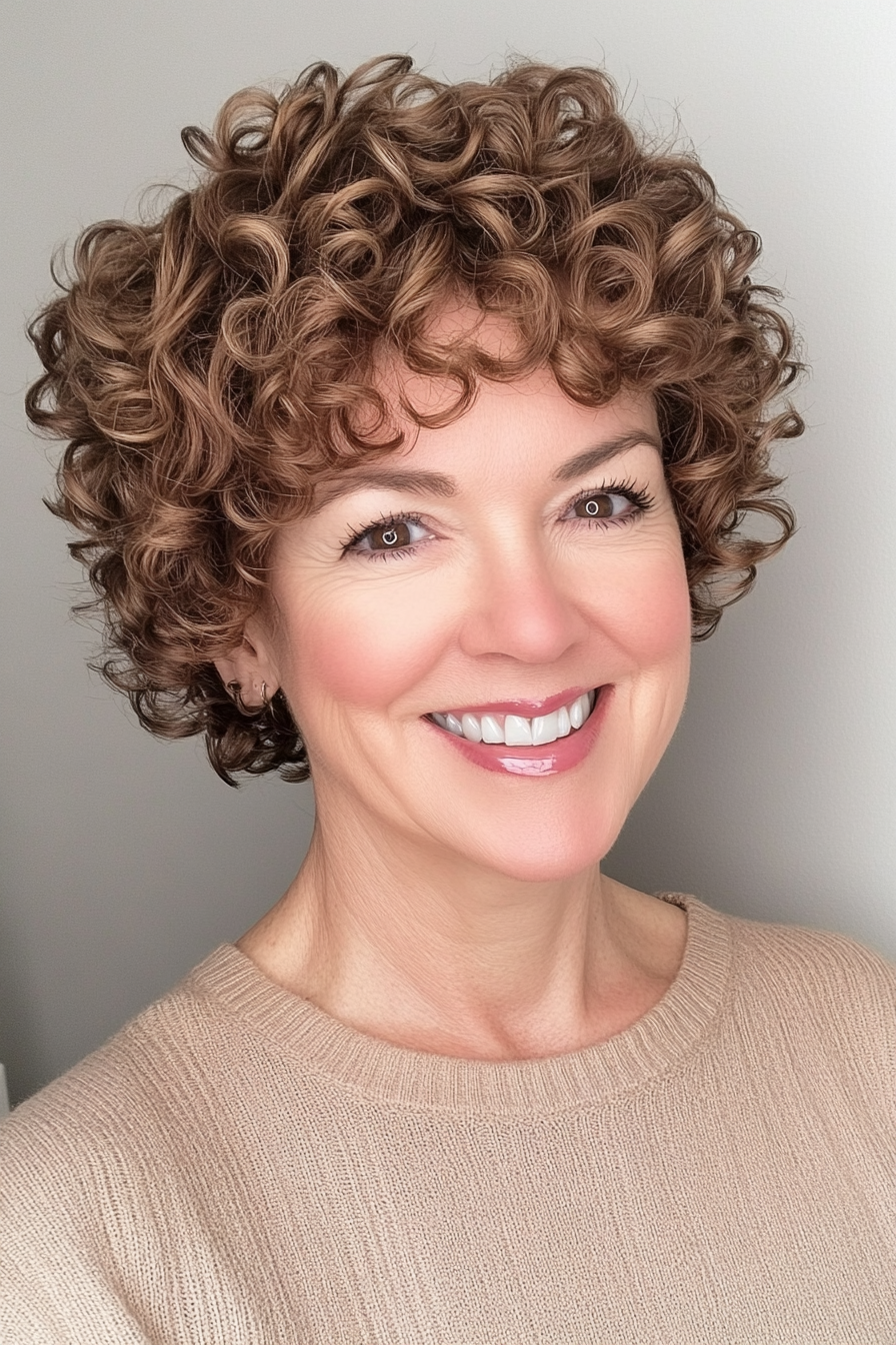 3. Soft Curly Crop in Warm Chestnut (Short Curly Hairstyles For Women Over 60) - Short Curly Hairstyles For Women Over 60
