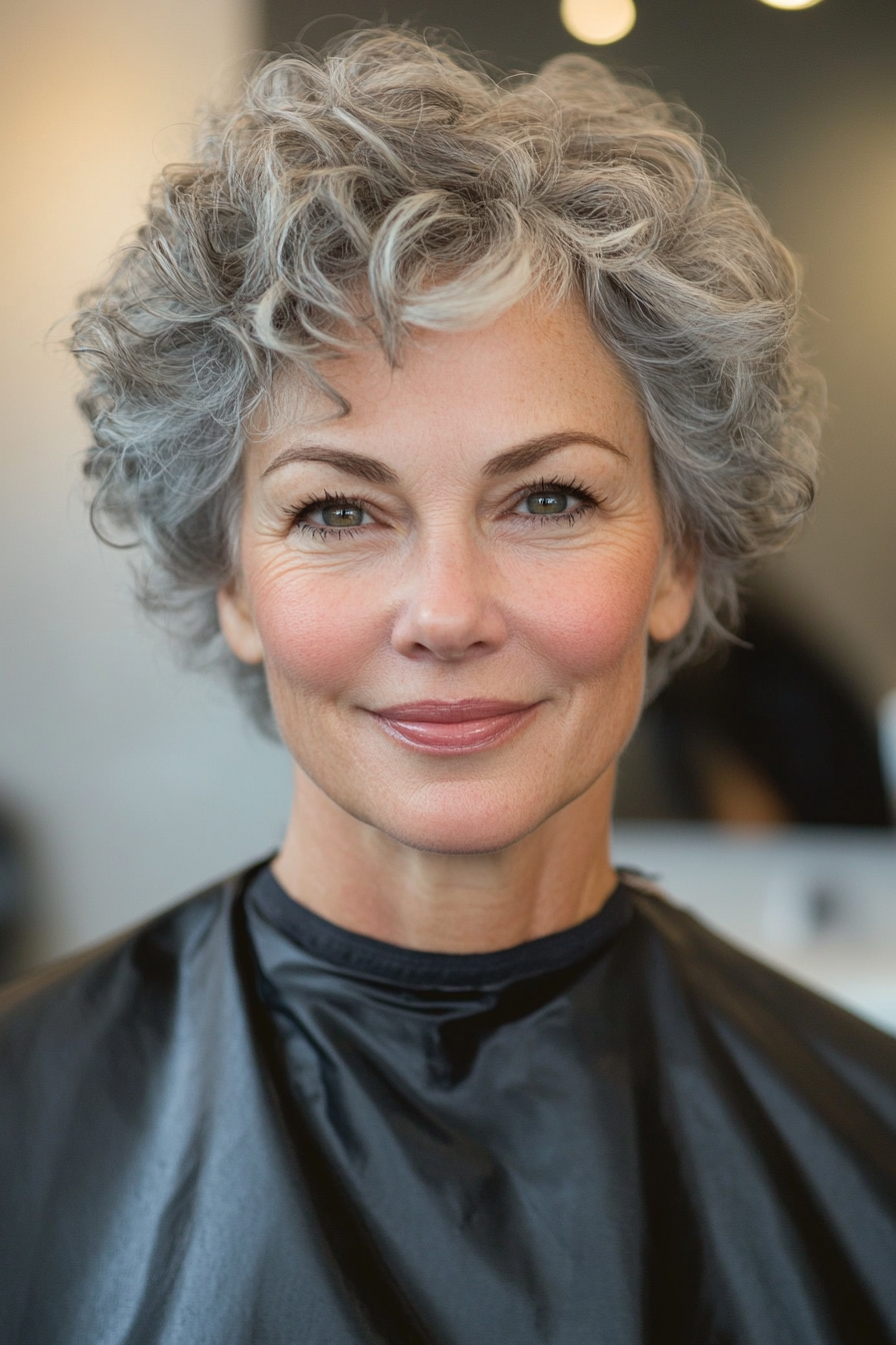 4. Voluminous Tapered Cut in Salt-and-Pepper (Short Curly Hairstyles For Women Over 60) - Short Curly Hairstyles For Women Over 60