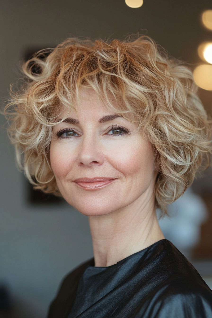 6. Short Curly Shag in Honey Blonde (Short Curly Hairstyles For Women Over 60) - Short Curly Hairstyles For Women Over 60