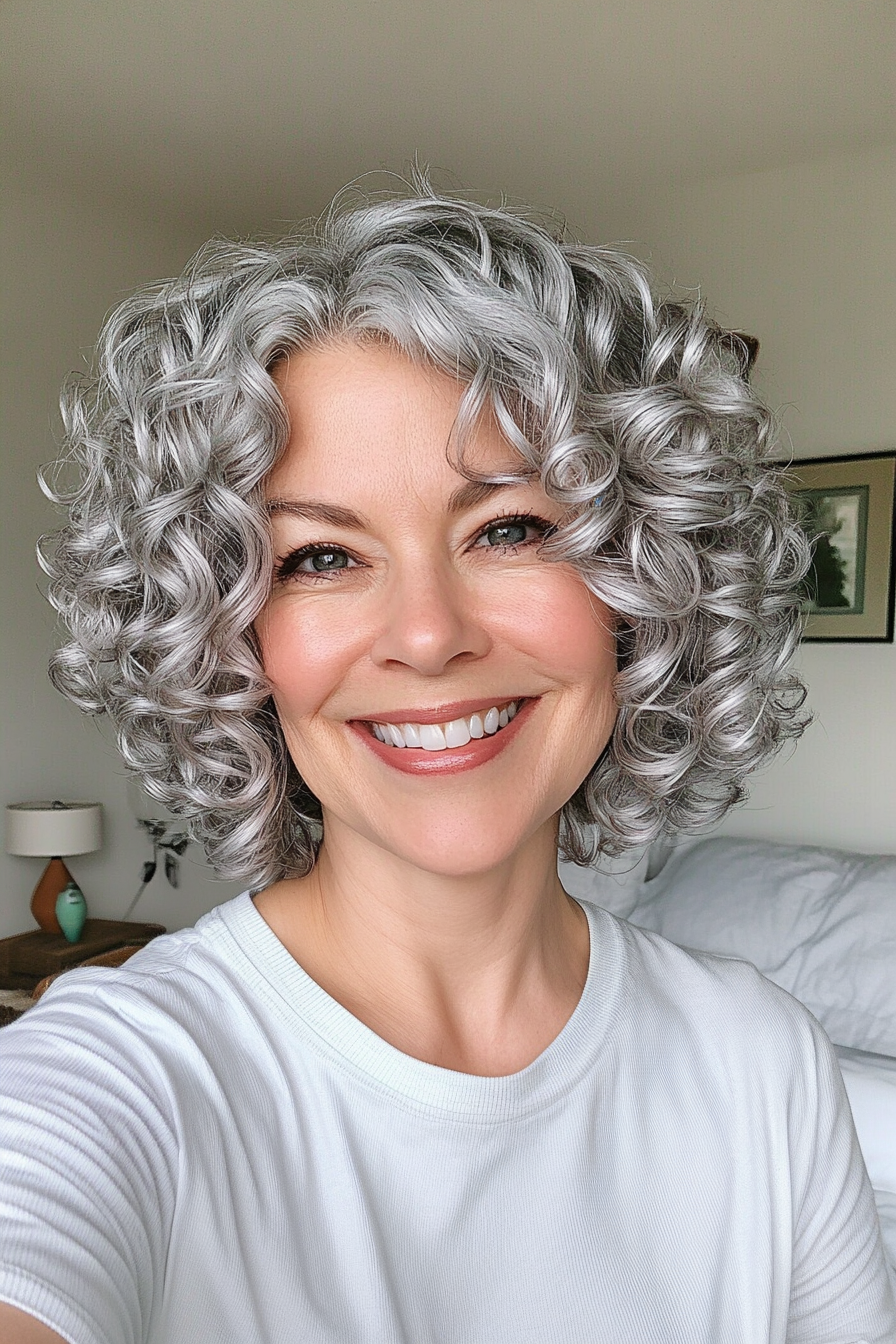 10. Tight Ringlets in Soft Silver (Short Curly Hairstyles For Women Over 60) - Short Curly Hairstyles For Women Over 60