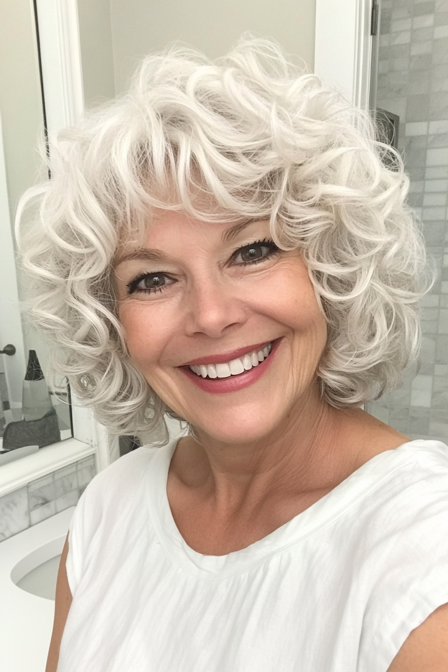 15. Sculpted Curls in Soft White (Short Curly Hairstyles For Women Over 60) - Short Curly Hairstyles For Women Over 60
