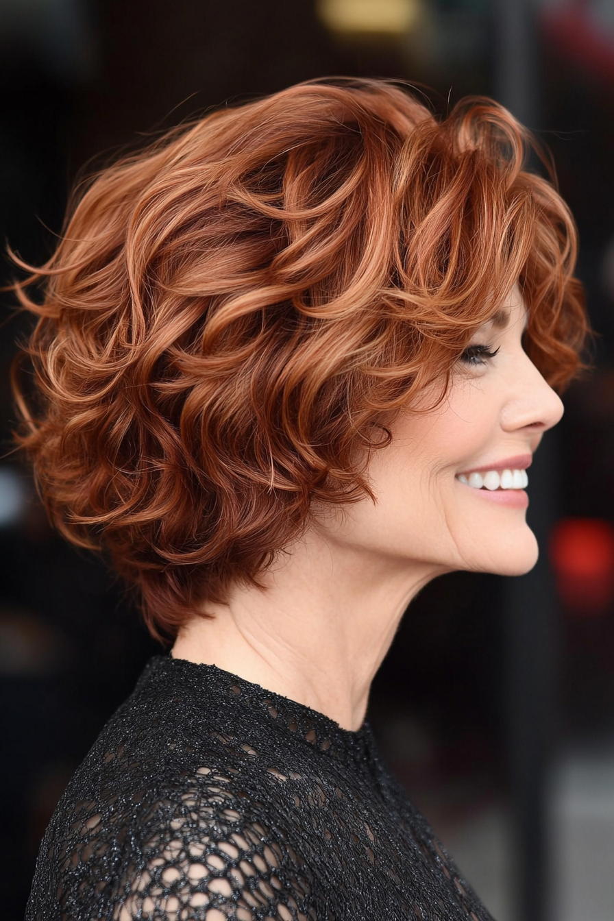 16. Shaggy Bob in Rich Mahogany (Short Curly Hairstyles For Women Over 60) - Short Curly Hairstyles For Women Over 60