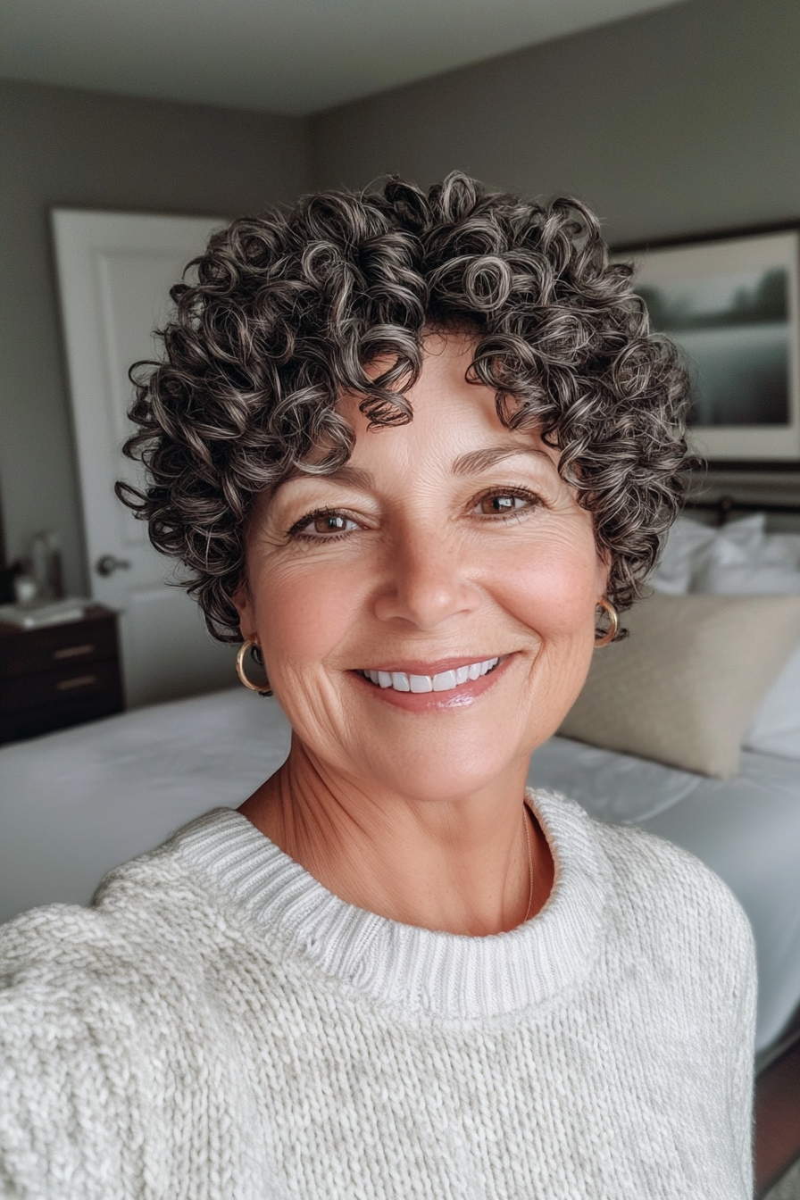 17. Short Spiral Curls in Natural Salt-and-Pepper (Short Curly Hairstyles For Women Over 60) - Short Curly Hairstyles For Women Over 60