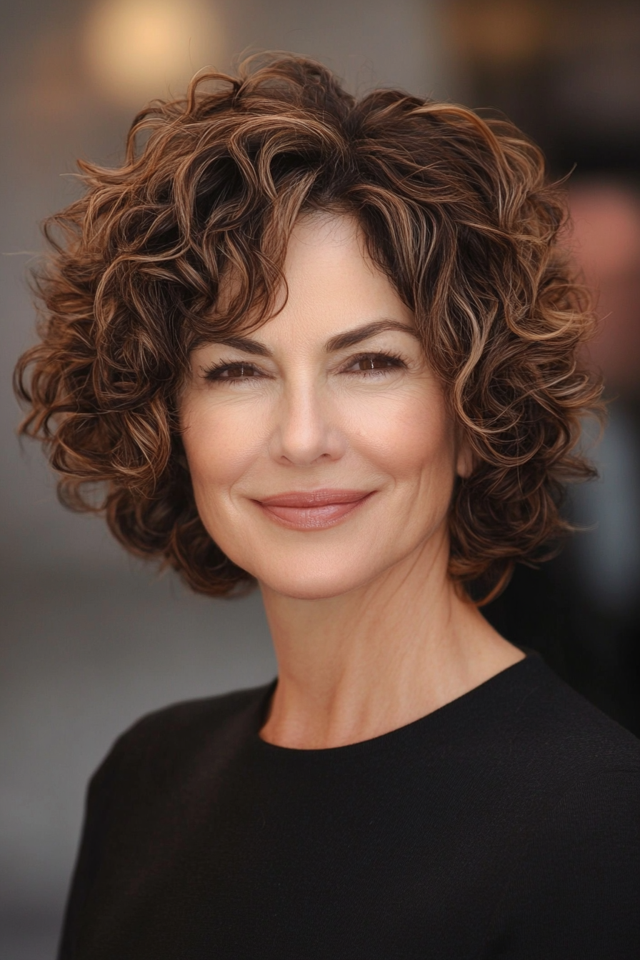 18. Voluminous Crop in Warm Mocha Brown (Short Curly Hairstyles For Women Over 60) - Short Curly Hairstyles For Women Over 60