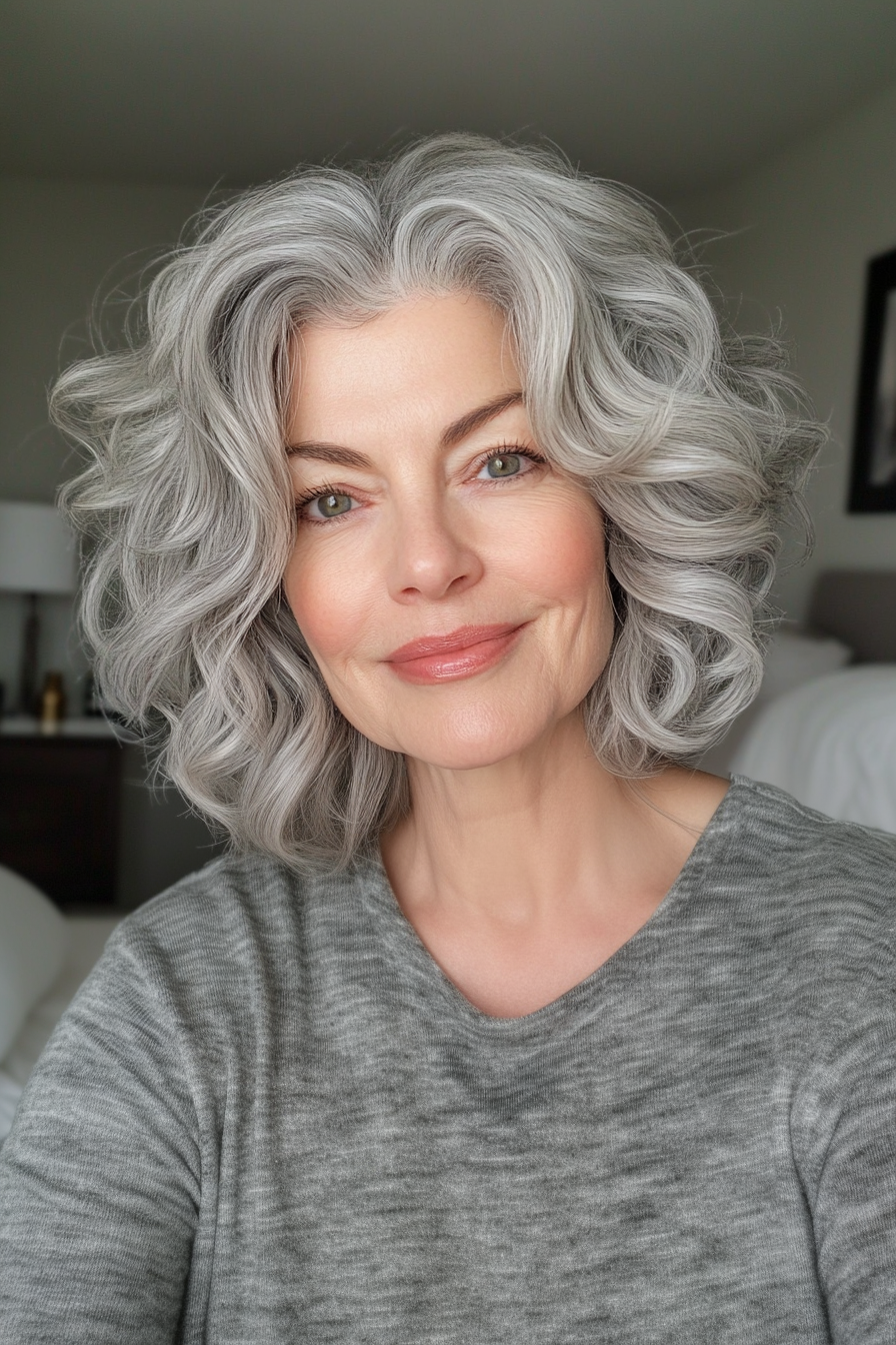 24. Elegant Soft Waves in Natural Platinum Gray (Short Curly Hairstyles For Women Over 60) - Short Curly Hairstyles For Women Over 60