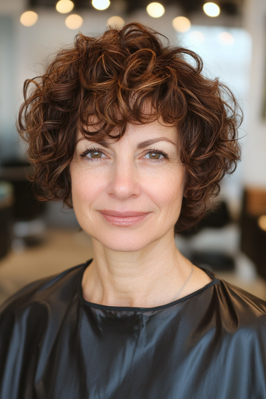 25. Defined Short Curls in Warm Chocolate Brown (Short Curly Hairstyles For Women Over 60) - Short Curly Hairstyles For Women Over 60