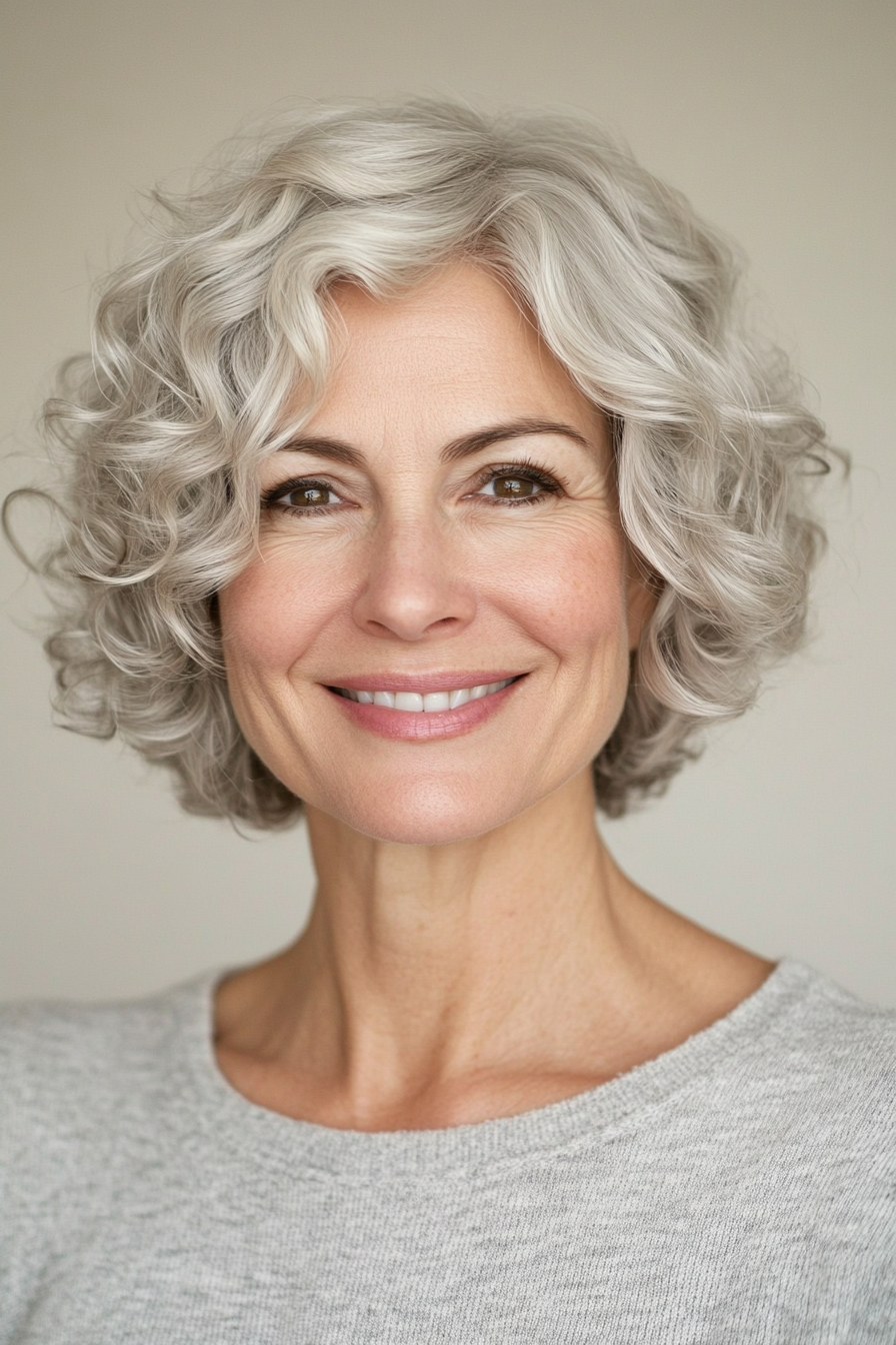 26. Layered Pixie Bob in Cool Silver Blonde (Short Curly Hairstyles For Women Over 60) - Short Curly Hairstyles For Women Over 60
