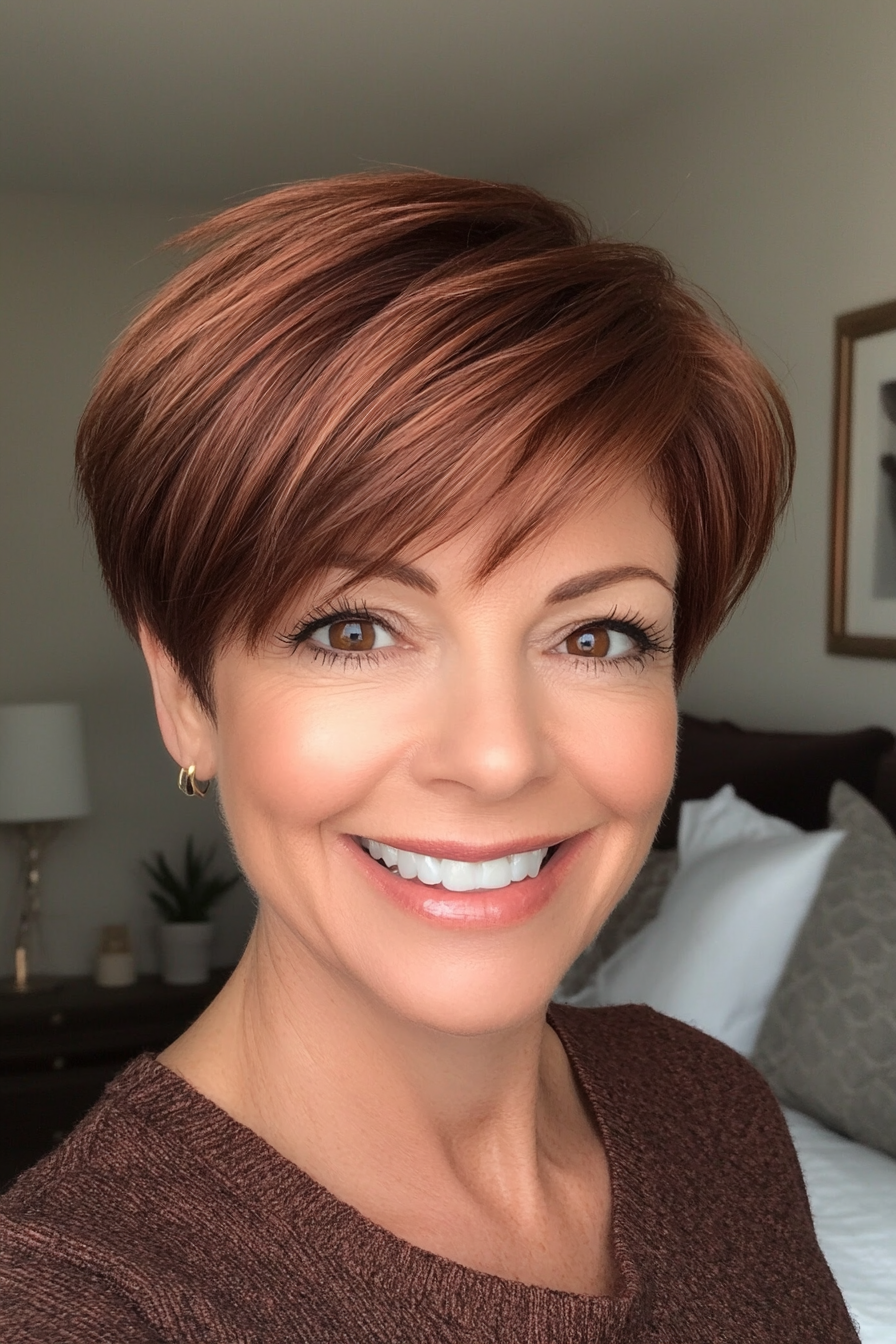 3. Classic Chestnut Brown Pixie Cut (Pixie Hairstyles For Women Over 40) - Pixie Hairstyles For Women Over 40