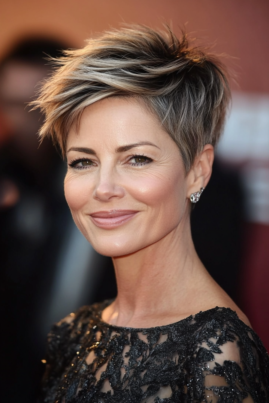 9. Feathered Dark Blonde Pixie Cut (Pixie Hairstyles For Women Over 40) - Pixie Hairstyles For Women Over 40