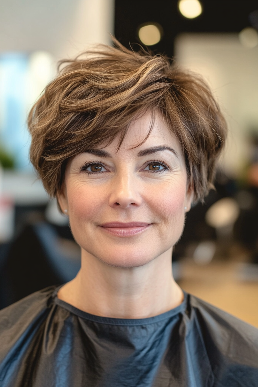 20. Light Brown Pixie with Swept-Up Styling (Pixie Hairstyles For Women Over 40) - Pixie Hairstyles For Women Over 40