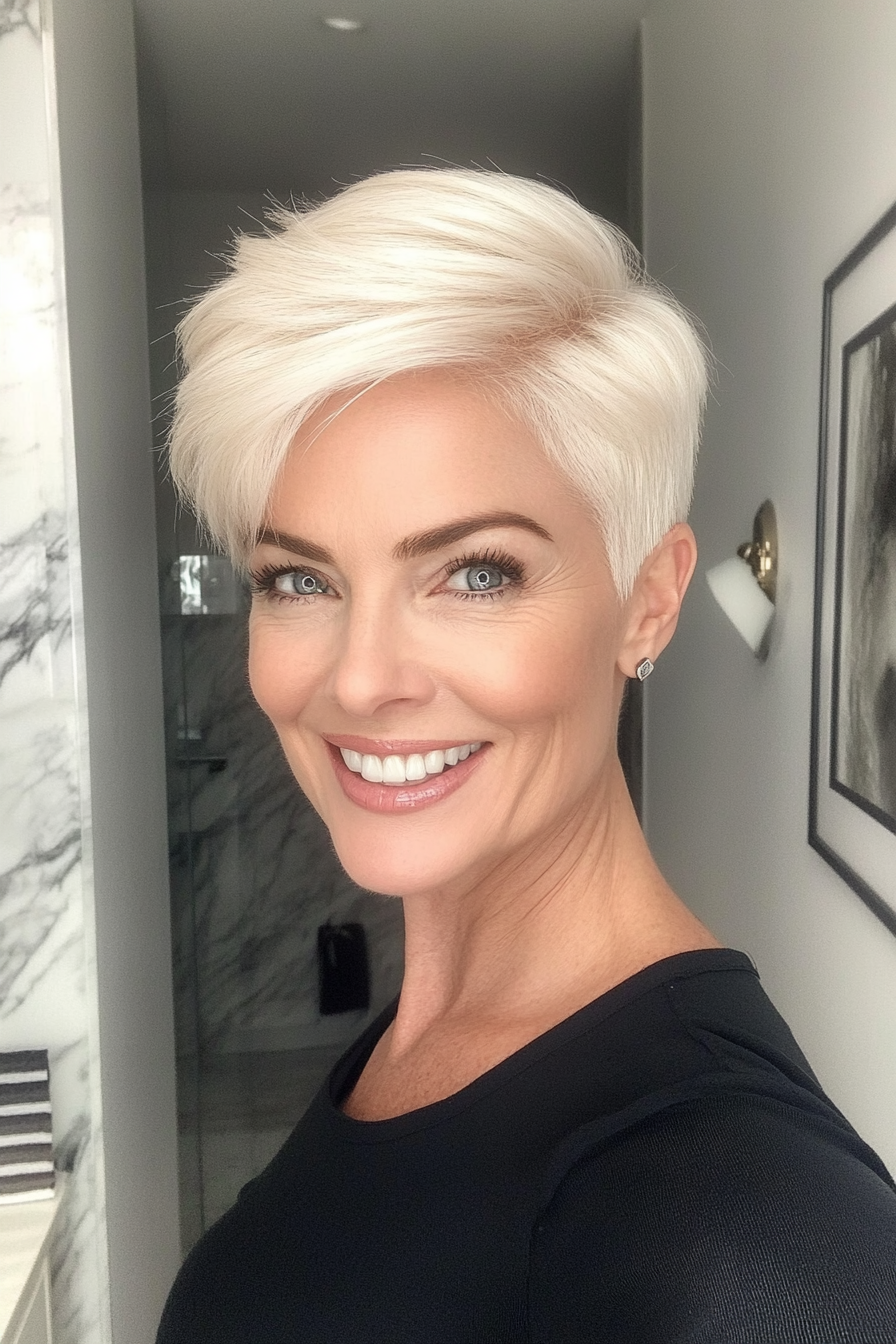 21. White Blonde Classic Pixie Cut (Pixie Hairstyles For Women Over 40) - Pixie Hairstyles For Women Over 40
