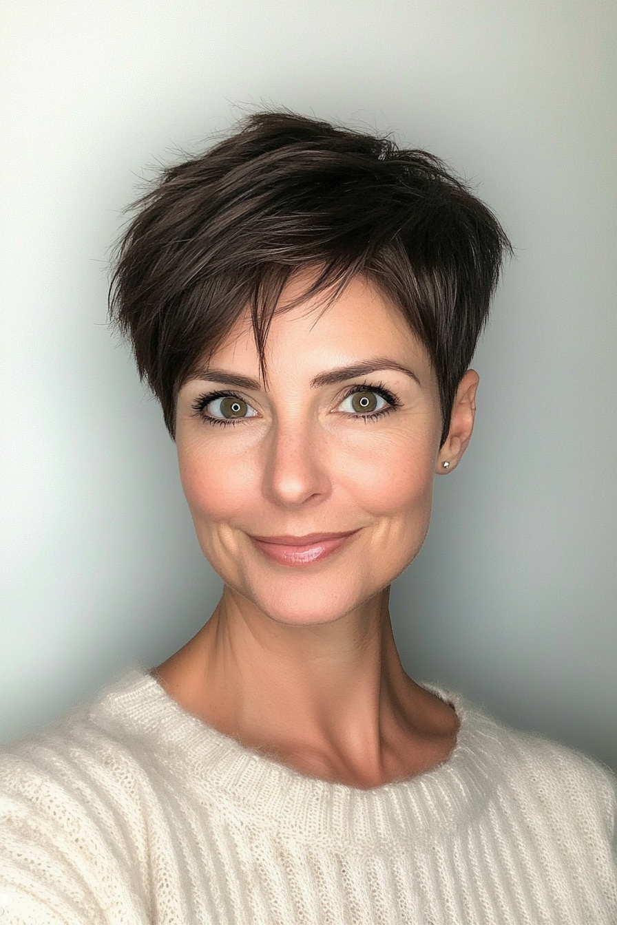 22. Dark Chocolate Pixie with Undercut (Pixie Hairstyles For Women Over 40) - Pixie Hairstyles For Women Over 40