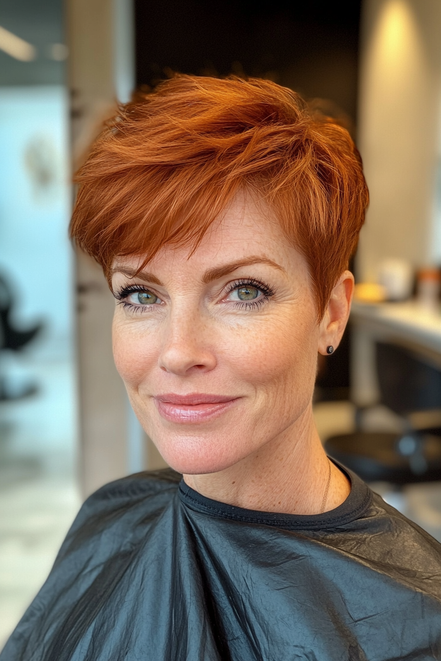 25. Short Copper Brown Pixie with Tapered Sides (Pixie Hairstyles For Women Over 40) - Pixie Hairstyles For Women Over 40