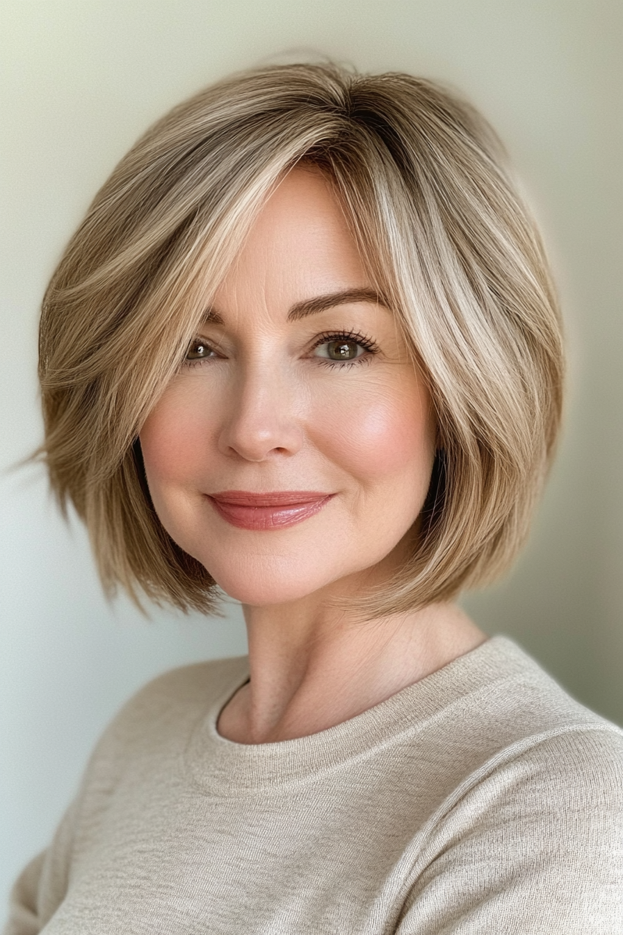 5. Classic Bob with Subtle Layers in Sandy Blonde (Short Haircuts For Women Over 40) - Short Haircuts For Women Over 40