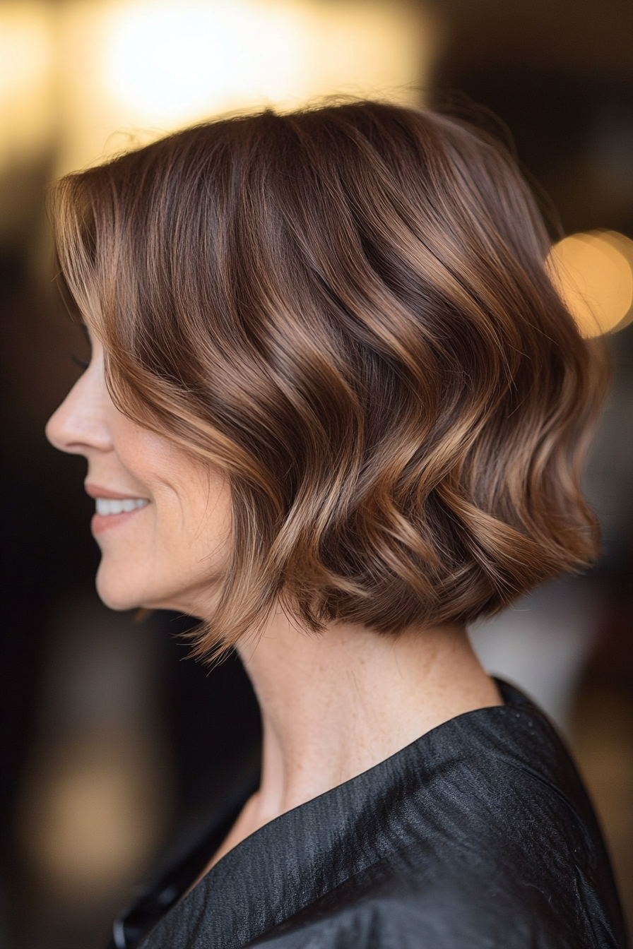 12. Neck-Length Bob with Soft Waves in Chestnut Mocha (Short Haircuts For Women Over 40) - Short Haircuts For Women Over 40