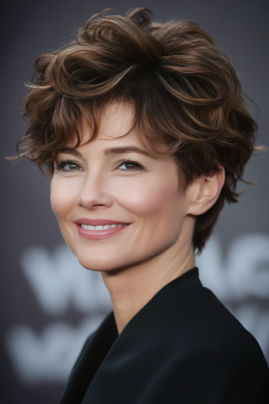 15. Wavy Pixie in Soft Medium Brown (Short Haircuts For Women Over 40) - Short Haircuts For Women Over 40