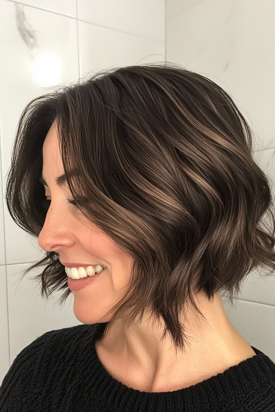22. Wavy Lob (Long Bob) in Dark Ash Brown (Short Haircuts For Women Over 40) - Short Haircuts For Women Over 40