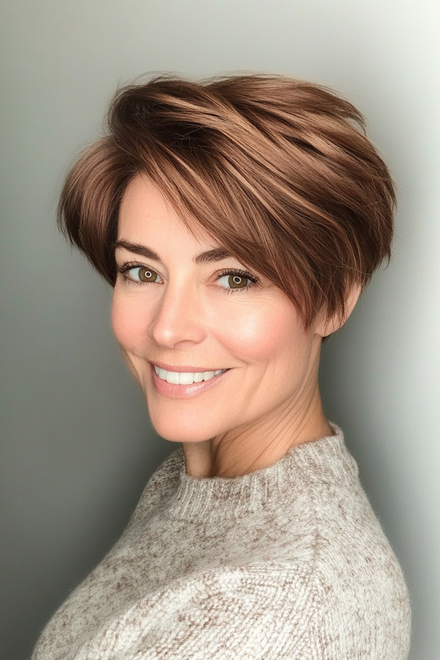 25. Short Tapered Pixie in Warm Hazelnut Brown (Short Haircuts For Women Over 40) - Short Haircuts For Women Over 40