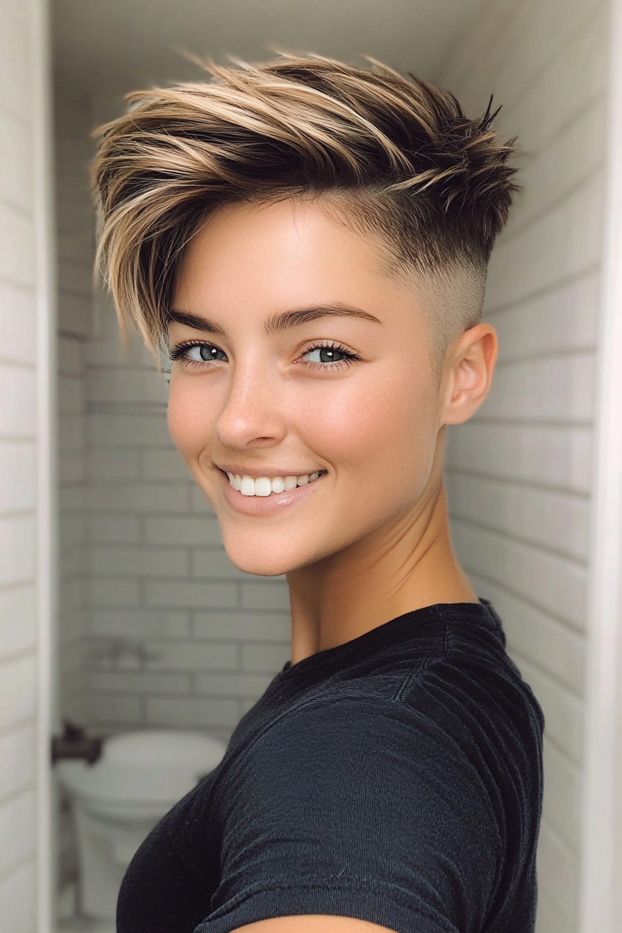 2. Textured Undercut Pixie in Dark Blonde (Undercut Pixie Hairstyles) - Undercut Pixie Hairstyles