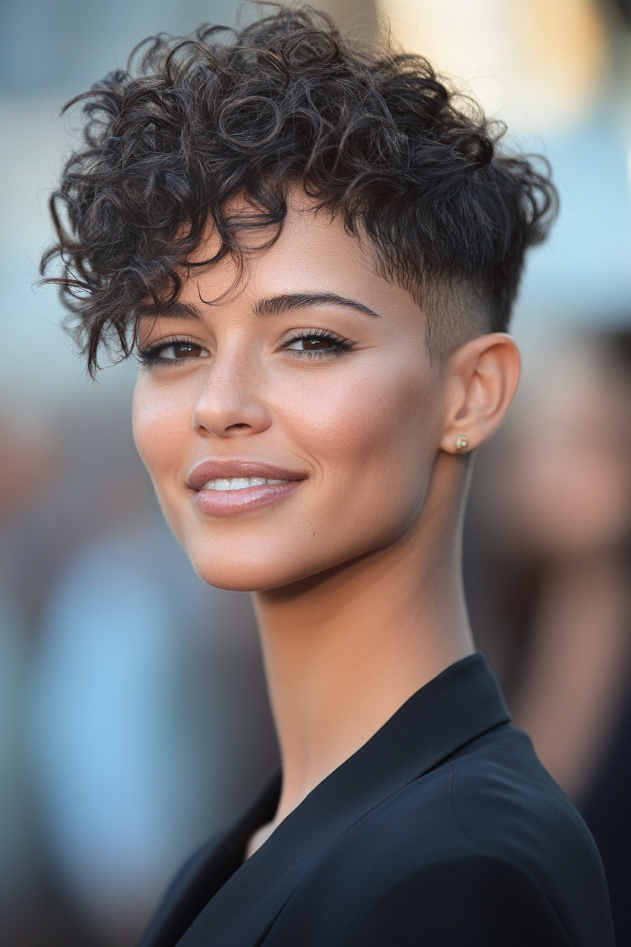 7. Curly Undercut Pixie in Deep Mocha (Undercut Pixie Hairstyles) - Undercut Pixie Hairstyles