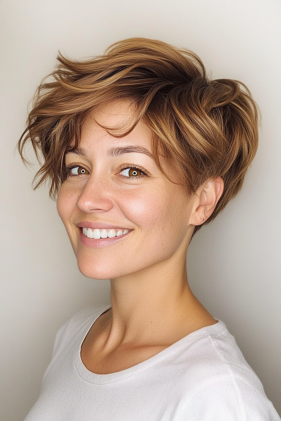 9. Tousled Undercut Pixie in Honey Brown (Undercut Pixie Hairstyles) - Undercut Pixie Hairstyles