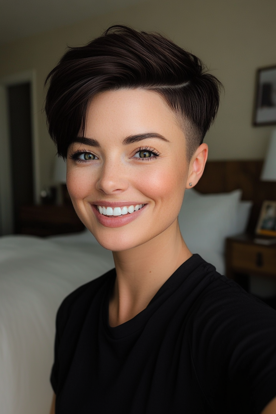 12. Pixie with Subtle Fade in Dark Mahogany (Undercut Pixie Hairstyles) - Undercut Pixie Hairstyles
