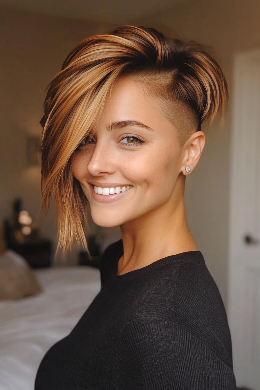 13. Side-Swept Pixie in Golden Brown (Undercut Pixie Hairstyles) - Undercut Pixie Hairstyles