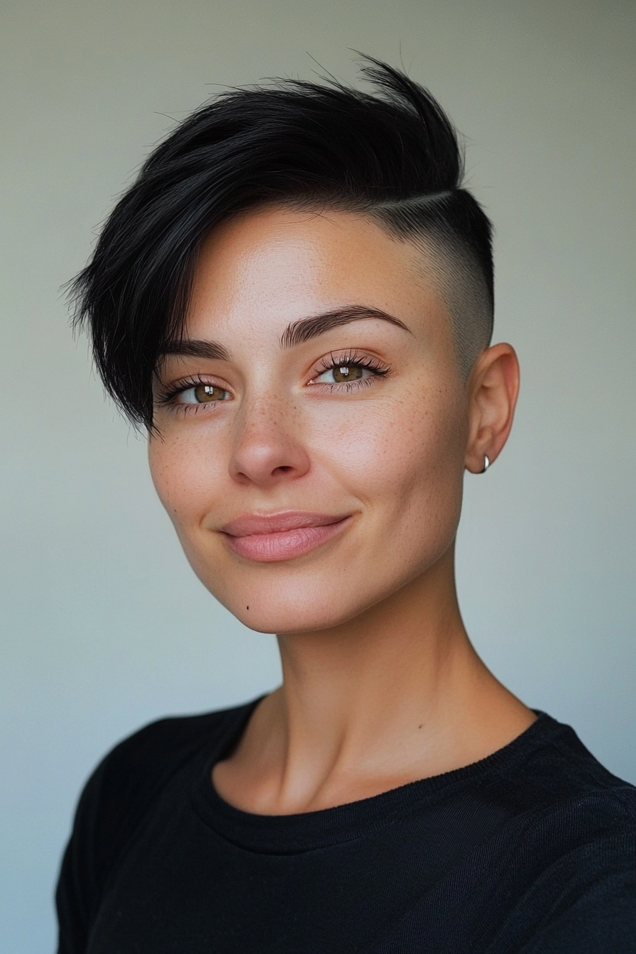 14. Disconnected Undercut Pixie in Natural Black (Undercut Pixie Hairstyles) - Undercut Pixie Hairstyles