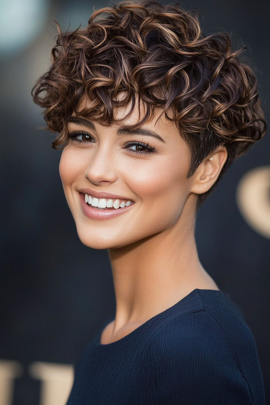 15. Tapered Curly Pixie in Warm Cocoa (Undercut Pixie Hairstyles) - Undercut Pixie Hairstyles