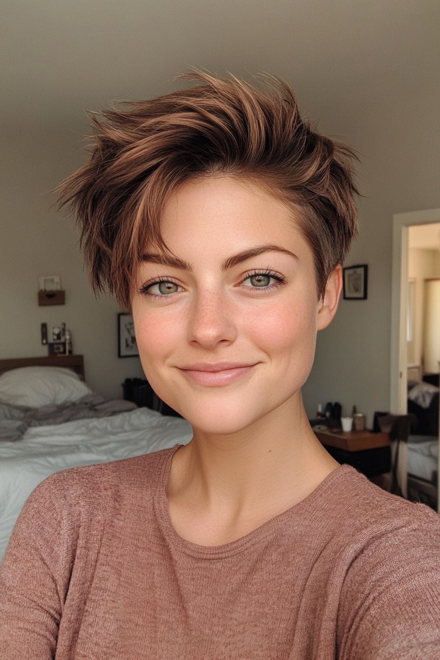 16. Shaggy Undercut Pixie in Medium Ash Brown (Undercut Pixie Hairstyles) - Undercut Pixie Hairstyles