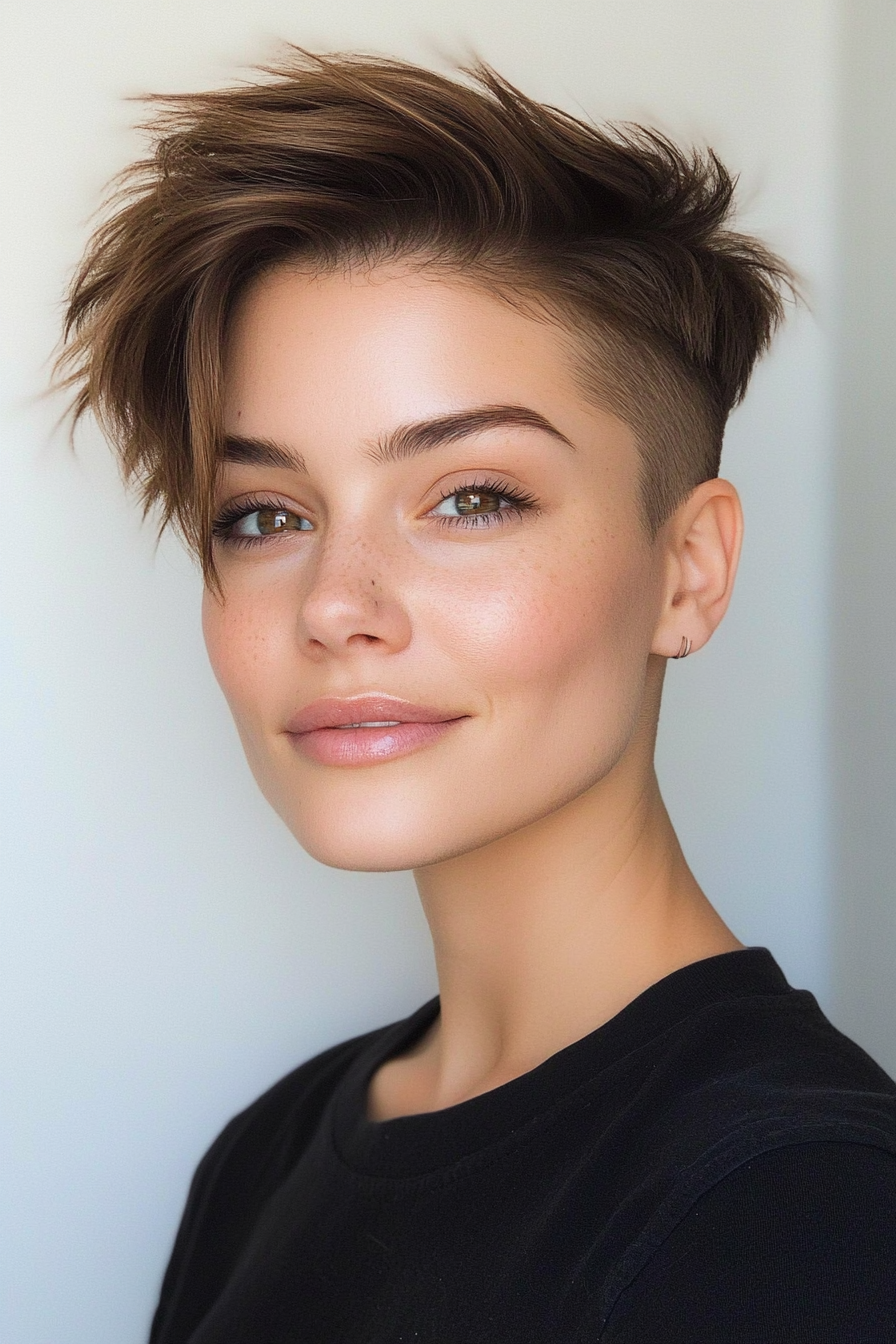 20. Choppy Pixie with Side Undercut in Smoky Brown (Undercut Pixie Hairstyles) - Undercut Pixie Hairstyles