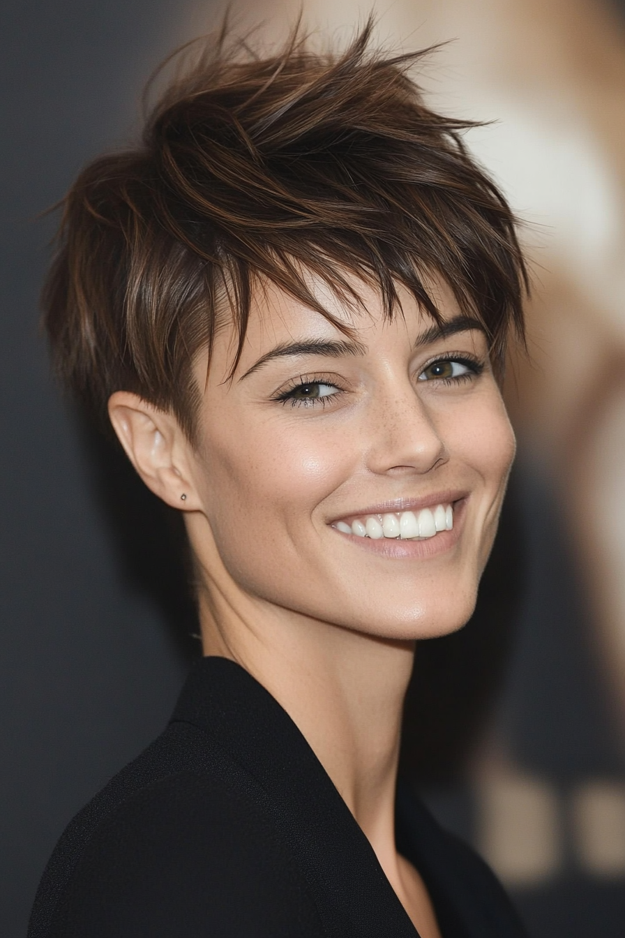 21. Layered Razor-Cut Pixie in Tawny Brown (Undercut Pixie Hairstyles) - Undercut Pixie Hairstyles