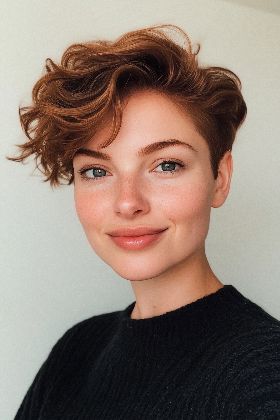 22. Wavy Pixie Undercut in Rich Chestnut (Undercut Pixie Hairstyles) - Undercut Pixie Hairstyles